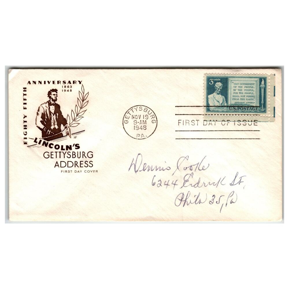 Scott #961 1948 Lincoln Gettysburg Address First Day Cover FDC HF Cachet